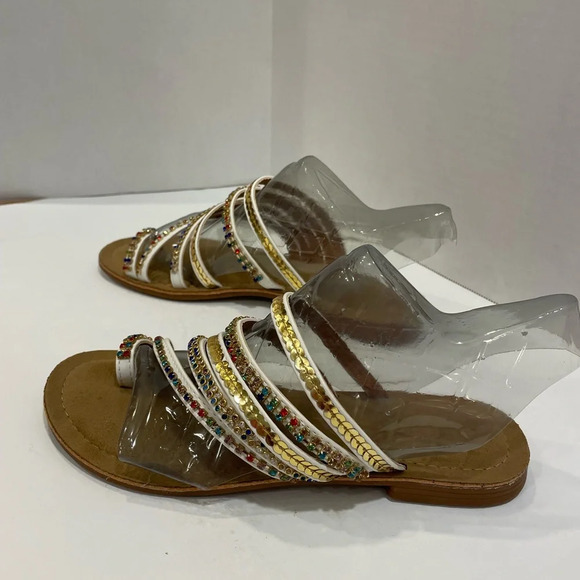 Venus Strappy Multicolored Rhinestone & Sequin Flip Flop Sandals Size 7 - Picture 4 of 10